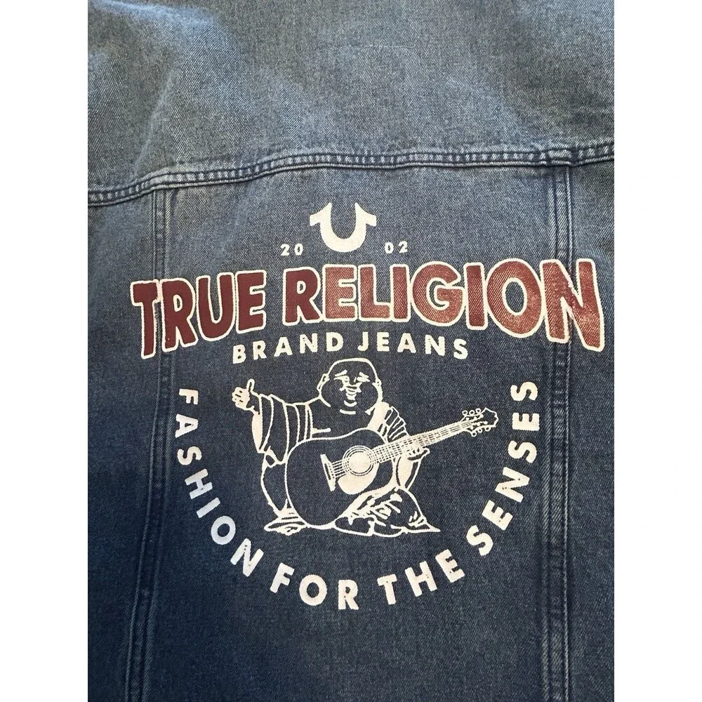 True Religion JESSE SN Patch Trucker Jacket Light Blue Denim LARGE -NWT!